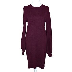 Loft Long Sleeve Sweater Dress Burgundy Wine Knit Knee Length Women's Size XS